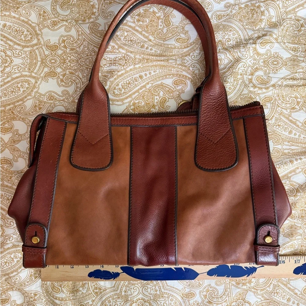 Fossil Vintage Revival Satchel Two-Tone Brown Leather Tote - Picture 5 of 16
